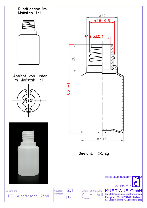 Rundflasche 25ml P18-12,5